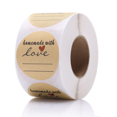 1.5" Homemade with Love Stickers, 500 Pcs Kraft Jar Canning Label Stickers for Baked Packaging, Cookie Bags, Fudge