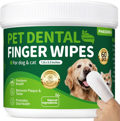 Pet Tooth Brushing Kit, 60Ct Teeth Cleaning Wipes for Dogs & Cats