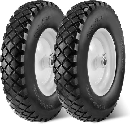 4.80 4.00-8 Flat-Free Wheelbarrow Tire, 4.80/4.00-8 Tire and Wheel w/Grease Fitting, 3" Centered Hub, 3/4" Bearings