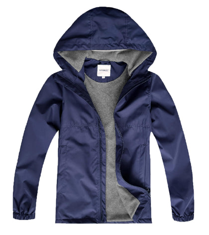 Boys Girls Waterproof Hooded Jackets Fleece Lined Rain Jackets(Navy,8-9)