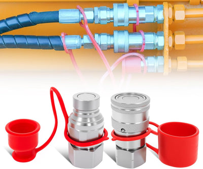 3/4" NPT Flat Face Hydraulic Couplers,5/8" Body x 3/4" NPT ISO16028,Skid Steer Hydraulic Quick Connect Fittings with Dust Caps, Compatible with Bobcatt Case New Holland Kubota