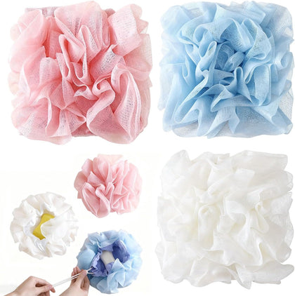 2 in 1 Loofah Sponges 3-Pack Dual-Sided Exfoliating Bath Sponges for Shower & Loofah Washcloth for Bar Soap Premium