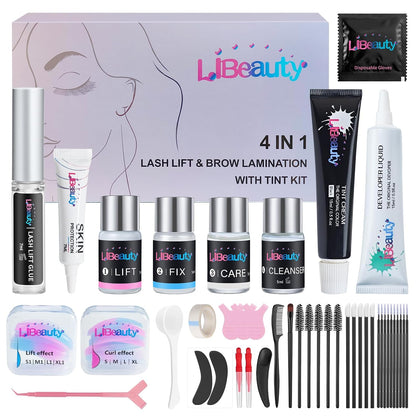 Lash Lift and Color Kit Black, 4-in-1 Eyelash Perm and Brow Lamination Set with 15ml Large Volume Black Cream, DIY