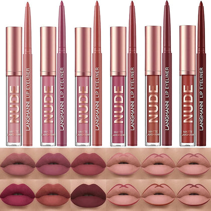 6 Matte Lipstick with 6 Lipliners Durable Makeup Set,Long-Lasting Non-Stick Cup Not Fade Waterproof Pigmented Velvet