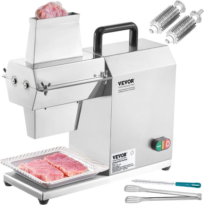 Commercial Meat Tenderizer, Heavy Duty Stainless Steel Kitchen Tool with Handle, Meat Tong, and Cleaning Brush, 450W