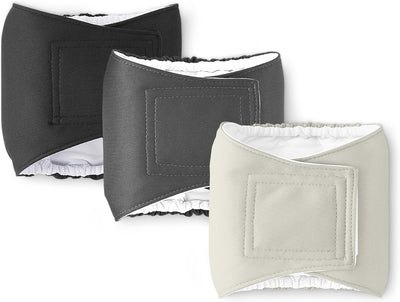 Washable Reusable Male Dog Belly Band Diapers, Highly Absorbent with Sewn-in Pad, XS (11-13 Inch Waist), Black, Grey