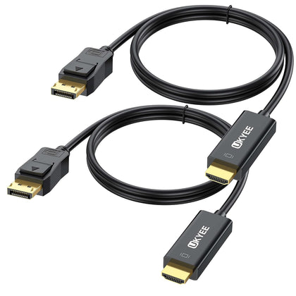 4K Displayport to HDMI Cable 6FT 2-Pack, Display Port (DP) to HDMI Adapter 6FT Male to Male Cord Converter for PCs to