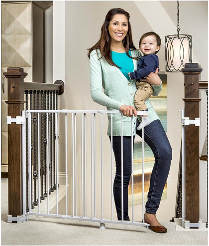Safety 29-43" Top of Stairs Baby Gate, Extra Wide Baby Gate, Extra Wide Hardware Mounted Stair Gate with Banister &