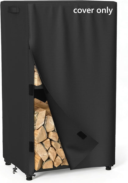 2ft Firewood Racks Cover,Heavy Duty Waterproof Outdoor Logs Holder Stand Cover with Velcro-Black