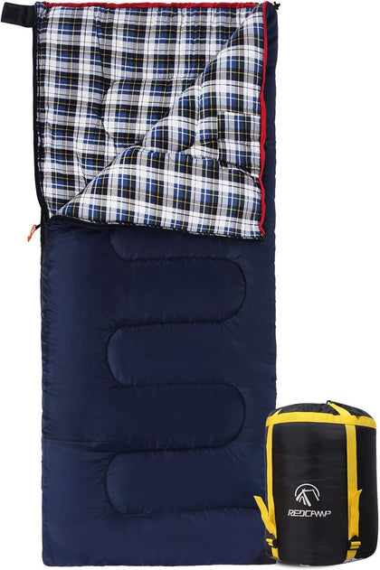 Cotton Flannel Sleeping Bag for Camping Backpacking, Adults Cold Weather Envelope Sleeping Bags with 2/3/4/6lbs Filling