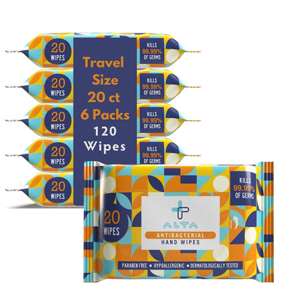 Alcohol Free Hand Sanitizing Wipes, Travel Size, 20 Wipes, 6 Packs, Total 120 Pieces