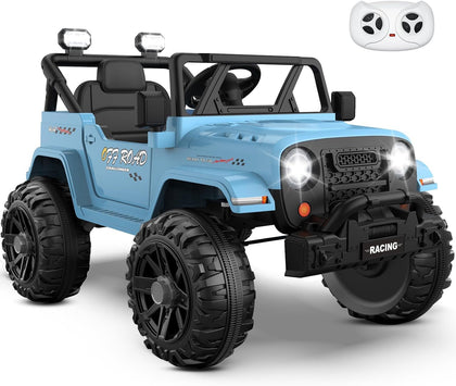 12V Electric Ride On Car, Toddler First Car, Blue | Realistic truck styling, parent remote control, soft start