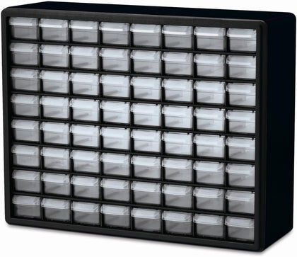 64-Drawer Plastic Storage Cabinet, 20"W x 6"D x 16"H, Black