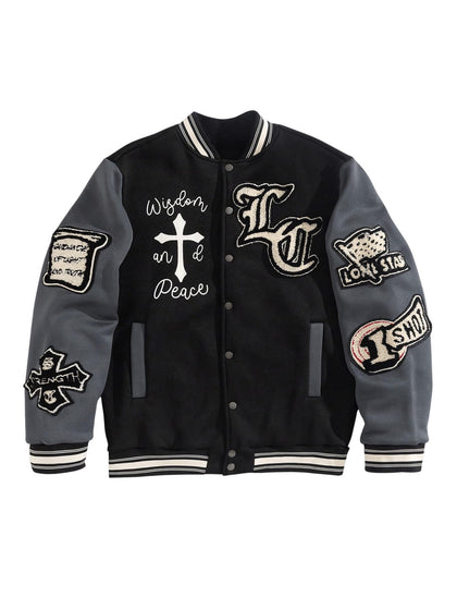 Men's Letter Graphic Color Block Y2k Varsity Jacket