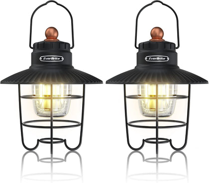 LED Camping Lantern Pack of 2, USB C Rechargeable Lantern with 3 Light Modes, Vintage Outdoor Lanterns with Power