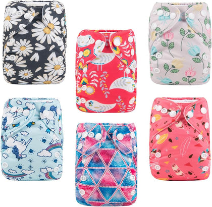 BABY 6pcs with 12 Inserts Baby Cloth Diapers Pocket Newborn Diaper for Less Than 12pounds Baby Snaps Cloth Diapers Nappy