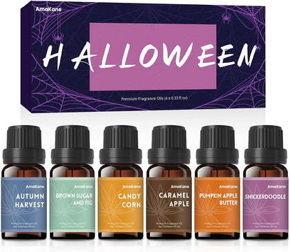 Halloween Fragrance Oil Set, 6x10ml Fall Essential Oils for Diffuser, Candle Soap Making Scents- Brown Sugar and Fig