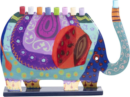 Yair Emanuel Hanukkah Menorah Elephant Shape 11.2 x 8 Inches - Standared Hannuah Candles - Colorful Chanukiah Hand
