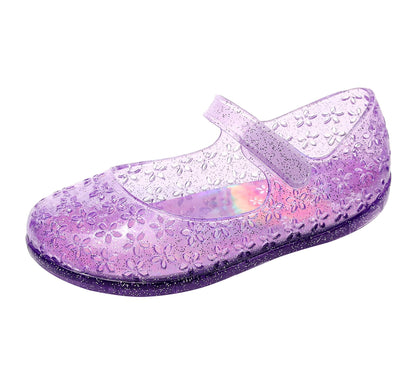 Jelly Shoes for Toddler Girls Princess Dress Sandals Size 7, Purple Bird Nest Layered Lines Mary Jane Flats Childrens