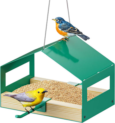 Metal Bird Feeder for Outdoor Hanging, Wild Bird Feeder House with Rust-Resistant Mesh, Hanging Platform Bird House