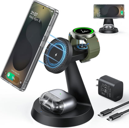 Magnetic Wireless Charger for Samsung, 3 in 1 Charging Station Compatible with MagSafe Samsung Charger for Galaxy S26