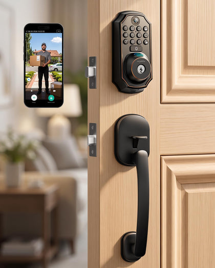 WiFi Video Smart Lock with Handle, 5-in-1 Keyless Deadbolt for Front Door