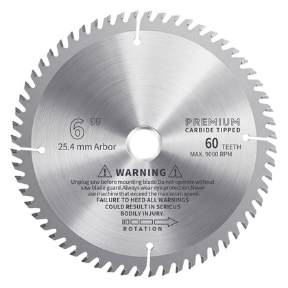 TCT Circular Saw Blade, 6 Inch, 60T | Carbide-Tipped for Table & Miter Saws, Fine Finish, Cuts Metal, Wood, Mild