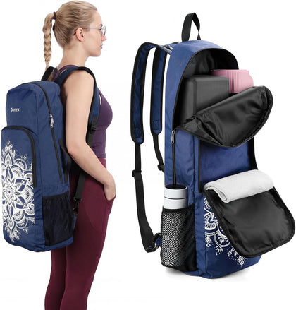 Yoga Mat Bag, 2 Carry Ways Yoga Backpack with Wet Compartment Metal Zippers for Women Men, Large Capacity Yoga Mat