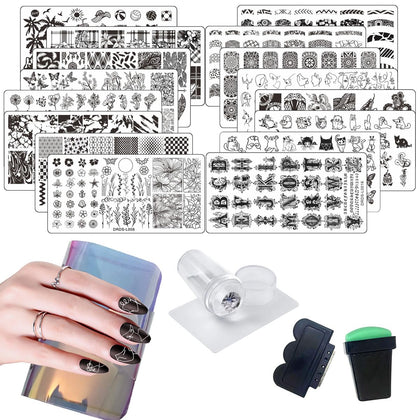 21 Pcs Nail Stamp Plates Set 16 Plate 2Stamper and 2 Scraper 1storage Bag Nails Art Stamping Plate Scraper Stamper