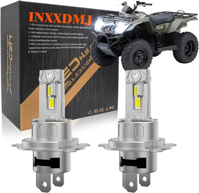 Fit For Suzuki King Quad 400 500 750 2008-2017 Headlight bulbs,H4 Motorcycle/ATV/UTV Bulbs, High Low Beam,1:1 Real Size, 6500K Cool White,800% Brightnes Bulbs,Plug n Play, pack of 2
