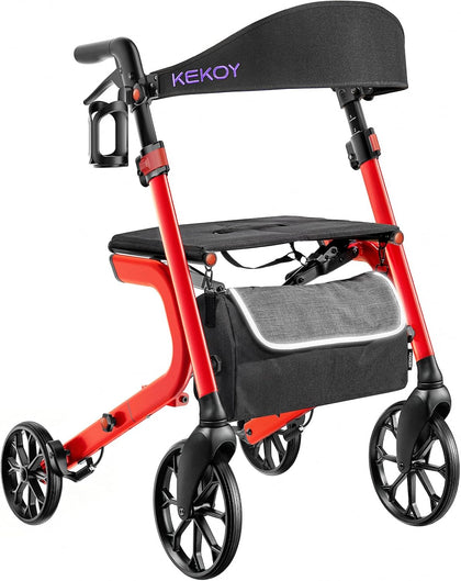 Rollator Walker for Seniors with Seat, Reinforced Aluminum Frame, 400 lbs Capacity, Foldable Walker, Hidden Brake