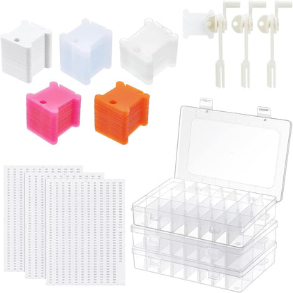 509PCS Embroidery Floss Organizer Kit 3 Removable 24 Compartments with 500 Floss Bobbins and 3 Numbered Stickers 3