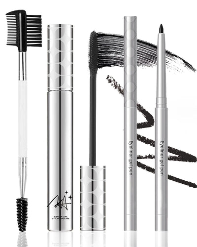 Black Mascara and Waterproof Eyeliner Pencil Set for Older Women 60 Plus,Length and Volume Mascara for Mature