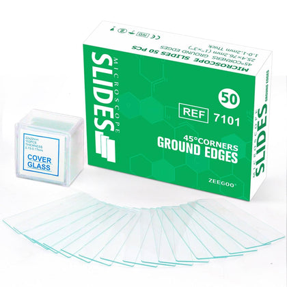 Microscope Slides and Covers, 50 Blank Glass Slides + 100 Coverslips | Pre-Cleaned, Safe Ground Edges, 45°Corners