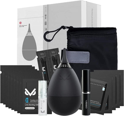 Professional Lens Cleaning Kit with Air Blower Folding Pouch Microfiber Lens Cloth Wet Wipes Lens Cleaner Metal Brush