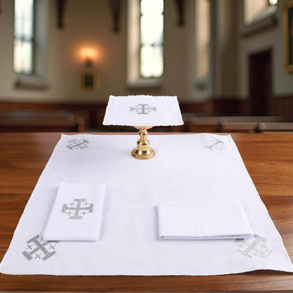 4 Pack Altar Supplies Linen Corporal for Churches Set (Pall,Corporal,Purificator,Towel) White Linen Altar Cloth