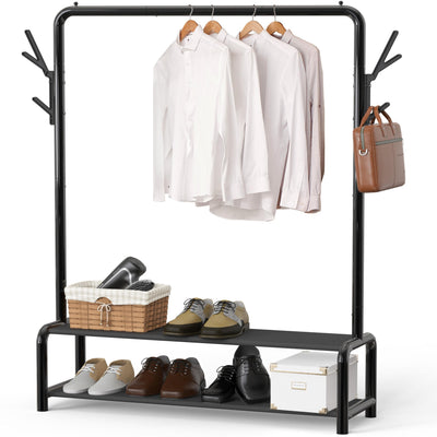 52" W Freestanding Closet Garment Rack with Shelves, Black