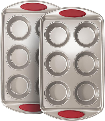 Muffin Pan 6-Cup, 2-Pack Nonstick 6 Tin Cupcake Pan with Silicone Grip Handles, Toaster Oven Baking Supplies Small