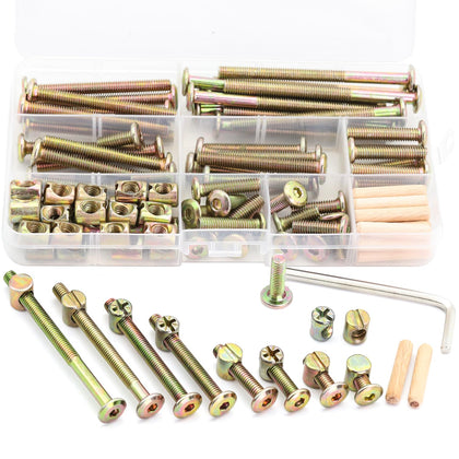 54-Set Crib Screws, Furniture Screws and Nuts Kit, Bed Frame M6 x 16mm/ 20mm/ 25mm/ 30mm/ 40mm/ 50mm/ 60mm/ 70mm/