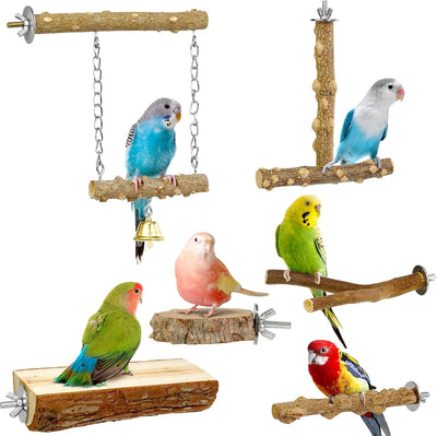 Bird Perches, 6pcs Natural Wood Birds Stand Branch, Bird Perch Chewing Stick Cage Accessories Parrot Climbing