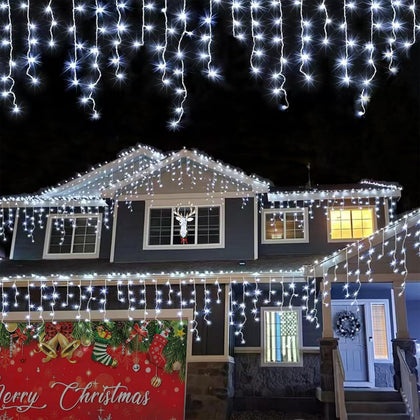 33ft 400 LED Icicle Lights Outdoor, 80 Drops Icicle Christmas Lights Connectable, 8 Modes White Icicle String Lights