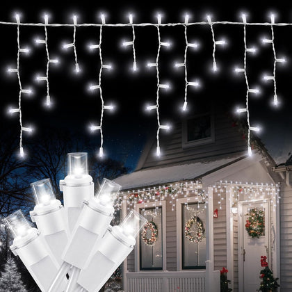 100 LED Icicle Lights String Light Warm white Christmas Decoration Plug in Waterproof Professional Grade Outdoor