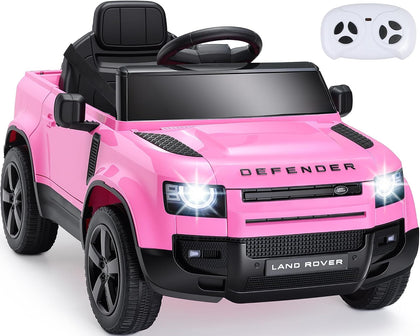 12V Licensed Land Rover Electric Ride On Car for Kids, Pink | Soft Start, Parent Remote, Seat Harness, 3 Speeds