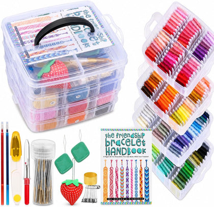 Athena’s Elements 4 Tiers Embroidery Floss Thread Kit, Including 210 Colors Cross Stitch Sewing Thread with