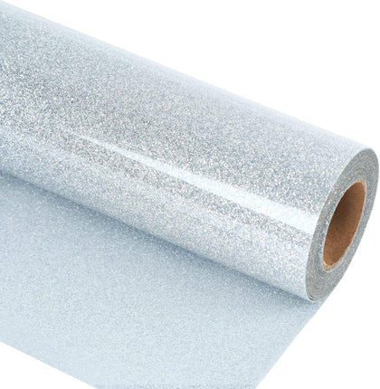 Glitter HTV Heat Transfer Vinyl Rolls, Silver 12" x 8ft | Glitter Iron on Vinyl for T Shirts, HTV Vinyl for All