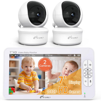 7" Large Split Video Baby Monitor with 2 1080P HD Cameras and Audio | Up to 120hr Battery Life,Hack Proof,Video Baby