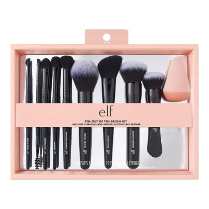 Ten Out Of Ten Brush Set, 10 Piece Brush Kit, Brushes For Face Makeup, Eyes, Brows & More, Made With Synthetic