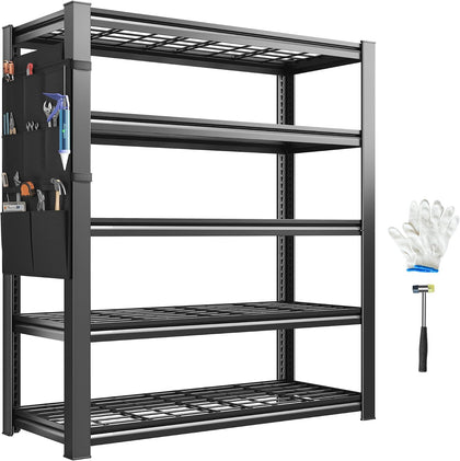 Storage Shelves,Heavy Duty Garage Shelving Load 2500LBS,5-Tier Metal Shelving Units with Tool Storage Bag, Adjustable