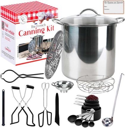 Canning pot with rack and lid - Water bath canner for canning - Complete premium canning kit with large Pot 21.5 Qt