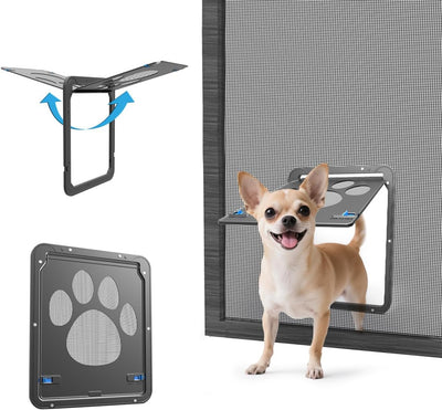 Small Pet Screen Door, Inner 8"×10" Magnetic Self-Closing Flap, Lockable Small Dog and Cat Door for Sliding Screen